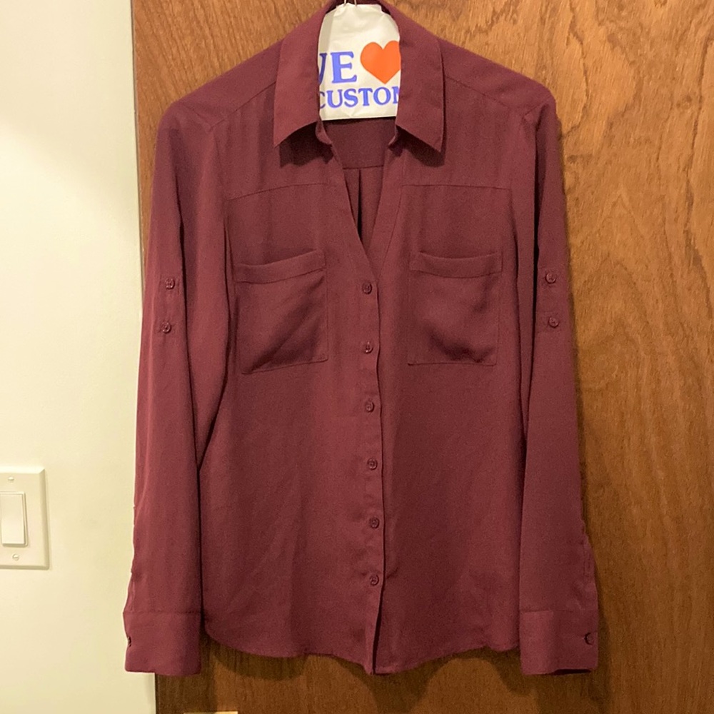 Express Women’s Small Portofino Blouse Button Up Maroon Burgundy